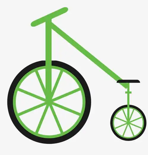 手绘卡通绿色简约大小车轮自行车