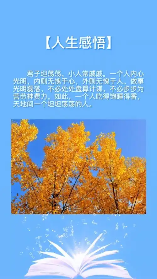 君子坦荡荡,小人常戚戚.一个人内心光明,内则无愧于心,外则无愧于人.