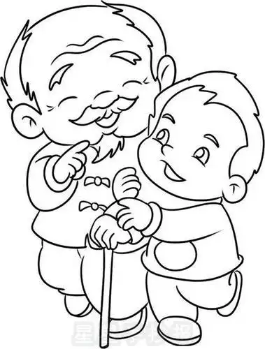祖孙情深情简笔画奶奶牵孙子手简笔画
