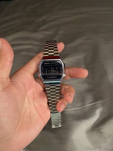 卡西欧复古vintage系列 经典小银块小方块防水夜光钢带男女通用