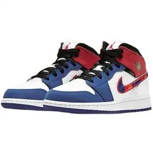 air jordan   mid aj1白蓝红刺绣彩钩鸳鸯拼接篮球鞋852542-146