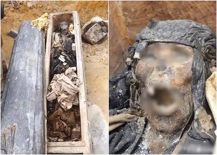 福建安溪龙涓黎山村修路期间挖出古尸 肉身未腐五官可见