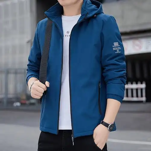秋季男士连帽休闲夹克中青年宽松防风男装工装外套春秋款带帽上衣
