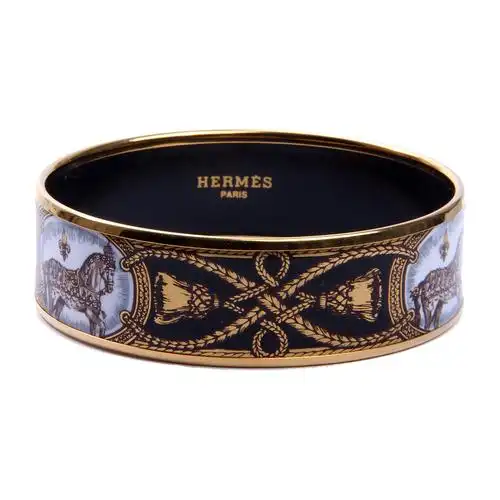 hermes(爱马仕)黑色系马图案金边手镯
