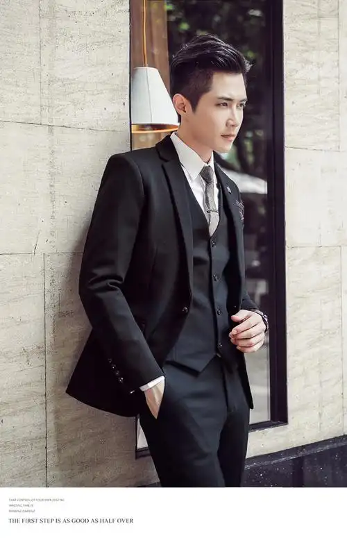 轻奢男装西服套装男士三件套弹力免烫结婚礼服休闲商务正装韩版修身小