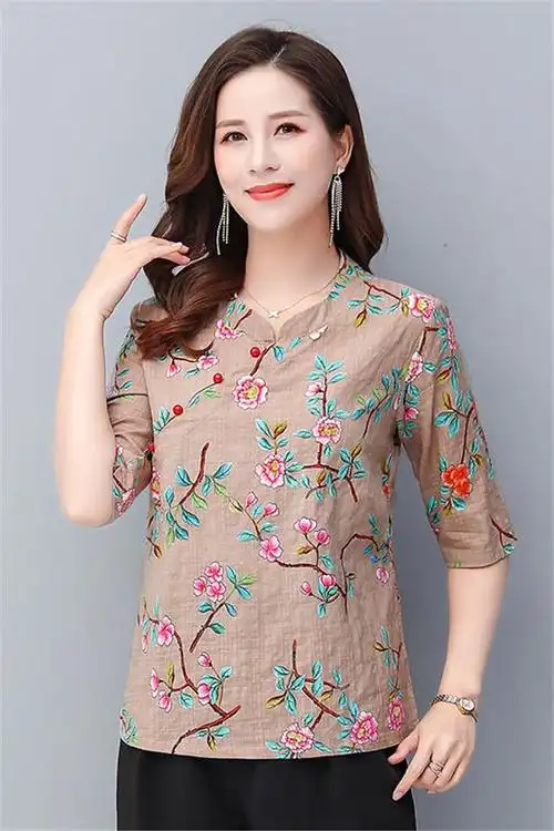 中年女夏装中袖t恤上衣女40岁妈妈装夏季小衫中老年宽松上衣女