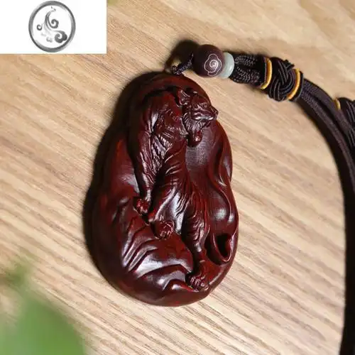 jimi红木小叶紫檀木老虎吊坠男女上山生肖虎项链木质虎牌挂件手把件