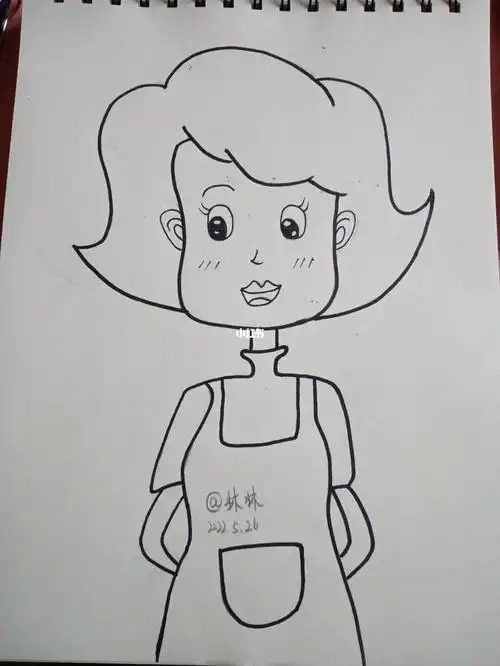 小头爸爸围裙妈妈简笔画