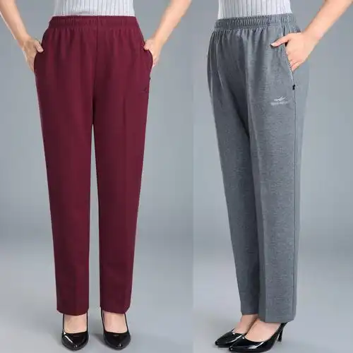 纯棉中老年女裤裤子春秋厚款大码宽松松紧妈妈休闲裤