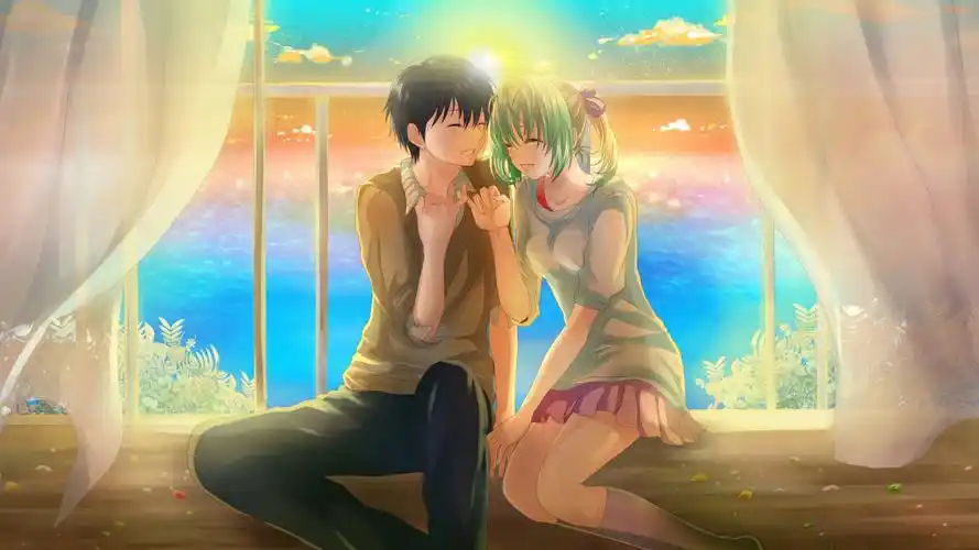 初音未来男孩女孩情侣窗台约定勾手浪漫动漫桌面壁纸