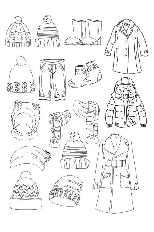 手绘卡通素描冬天服装外套