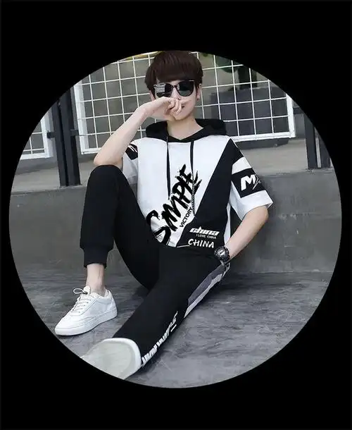 潮度克两件套夏装12初中生短袖t恤男孩子13-14岁一套运动服15套头男16