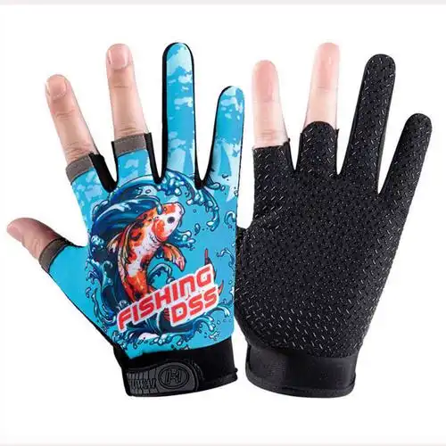 钓鱼捉鱼手套男夏季户外防晒透气防滑耐磨露三指路亚垂钓半指手套哈尼