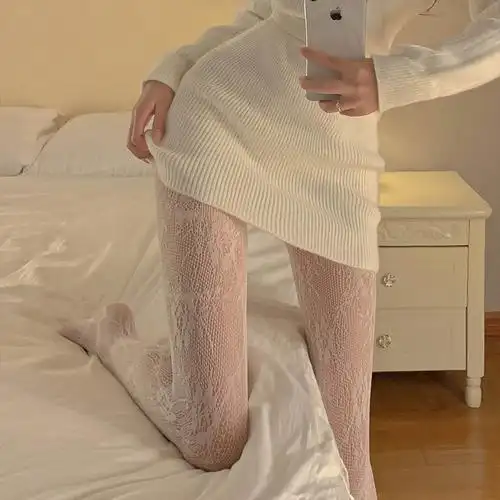 蕾丝镂空连裤袜美腿复古花藤网袜黑丝袜外穿弹力薄款jk纯欲大长腿