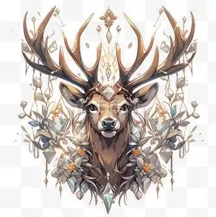 鹿头数字艺术华丽元素立体免扣图案