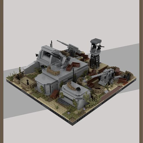 乐高(lego)军事基地 二战场景积木同款废墟北非战场碉堡防空洞战壕