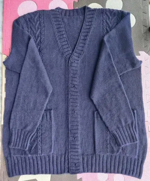 春秋男款手织毛衣,v领开衫外套棒针编织,附图解教程