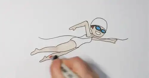 游泳的简笔画精选案例步骤图解分享-六学艺术手工网