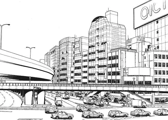 现代建筑场景线稿图片黑白cg二次元漫画背景参考城市街道背景线条