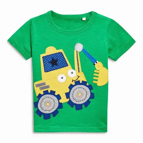 1-6岁纯棉夏季男童短袖t恤卡通儿童装男孩挖掘机图案