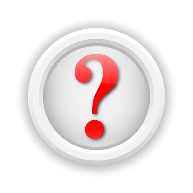 问号图标,圆形塑料图标与白色背景上的红色设计