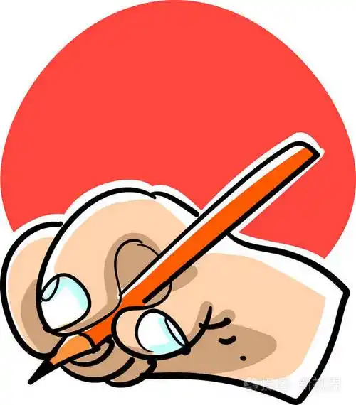 右手托起钢笔和写作卡通风格矢量图