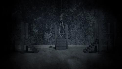 执法刑场枪毙绳子套看台阴森黑暗恐怖石墙高清led大屏幕舞台图片