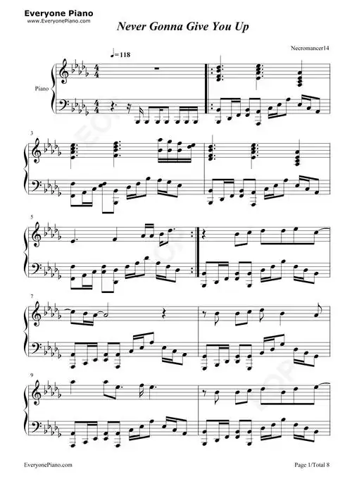 never gonna give you up-永不放弃你五线谱预览1