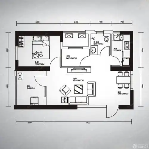 70平方两房两厅户型图片大全