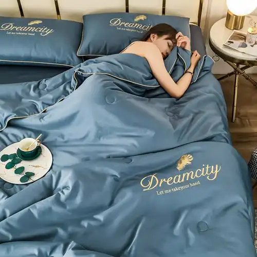 夏季天丝夏被四件套冰丝夏凉被可水洗空调被芯夏天单双人薄款被子