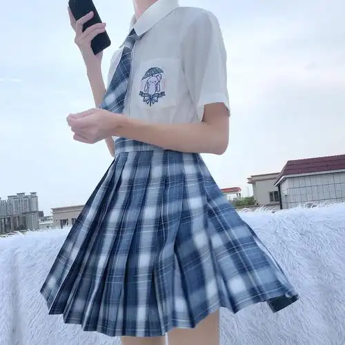 小欣原创雾之海jk制服百褶裙深蓝色正统格裙学院半身裙