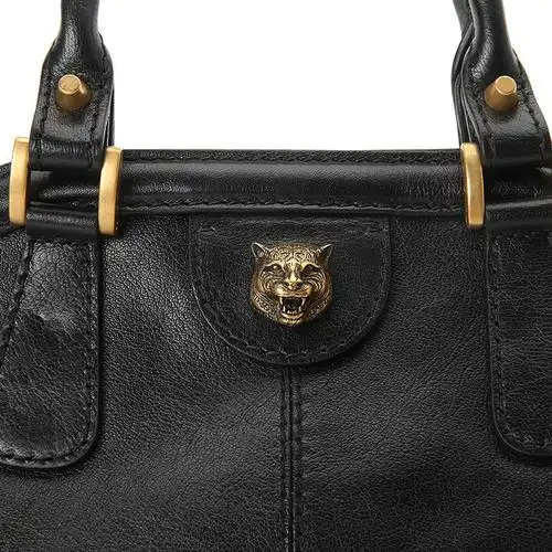 gucci(古驰) 黑色皮质虎头装饰两用包