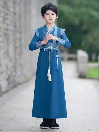 安妮优儿汉服男童春秋2023新款唐装儿童古装中国风古风男孩国学演出服