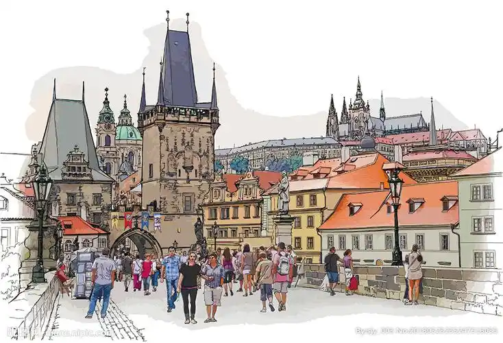 欧洲城市手绘矢量插画设计图片