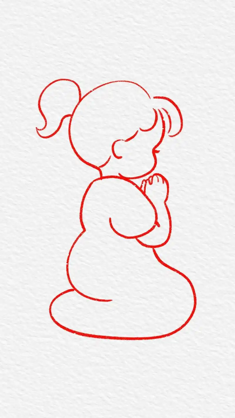 三笔画可爱小女孩祈祷简笔画