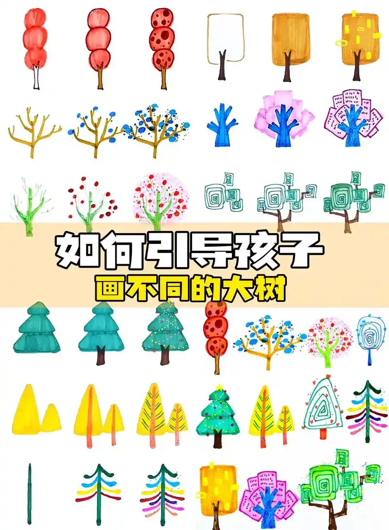 三个绘画方法,教会孩子画100种不同的树.#一起学画画 #想 - 抖音