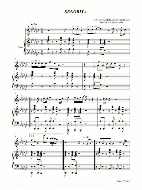 钢琴谱senoritajustintimberlake