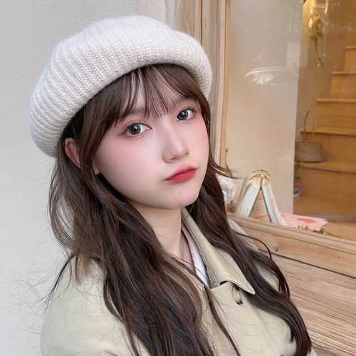 贝雷帽女秋冬网红款兔毛针织蓓蕾帽ins潮适合圆脸的帽子女秋冬新