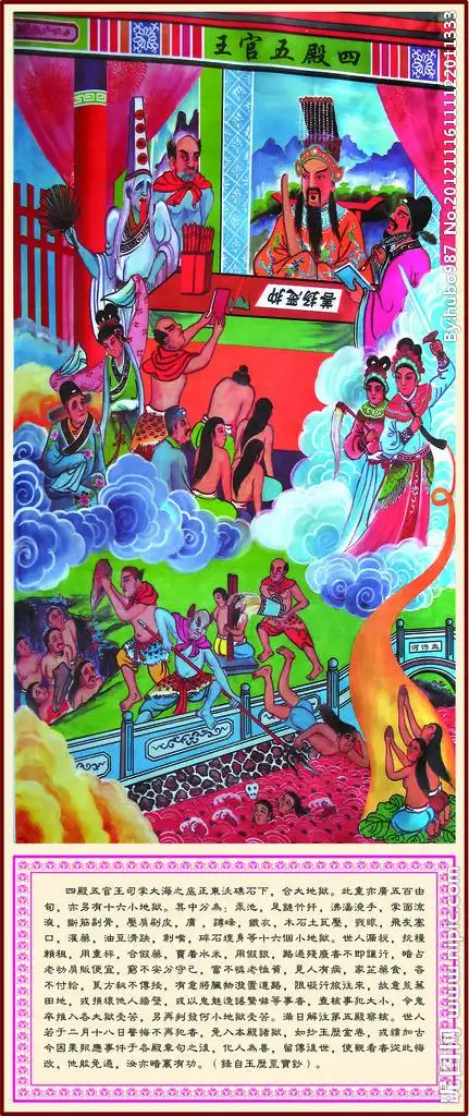 佛教道教画像十殿阎王图挂画十王殿水陆画卷轴挂像 一套10张68x125cm