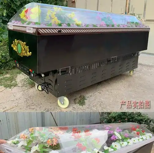 后开门抬杠型黑钛板加宽加长豪华冷冻死人防腐殡葬棺材 抬杠型冰棺