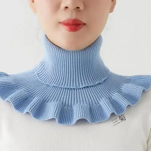 套头围脖百搭保暖护颈椎纯色高领针织假领毛线脖套 黄色【图片 价格