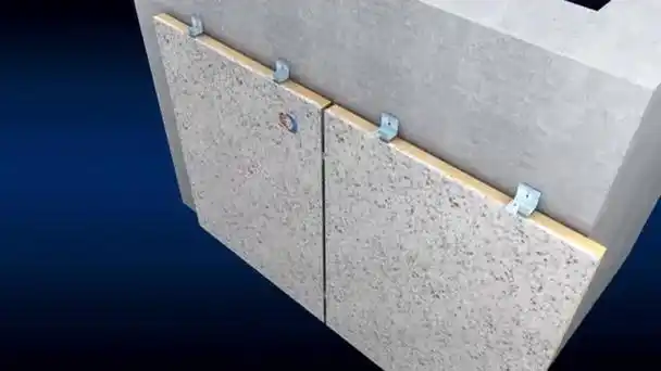 不过干挂件连接的不是保温板而是是石材,10毫米厚的石材在装挂件的