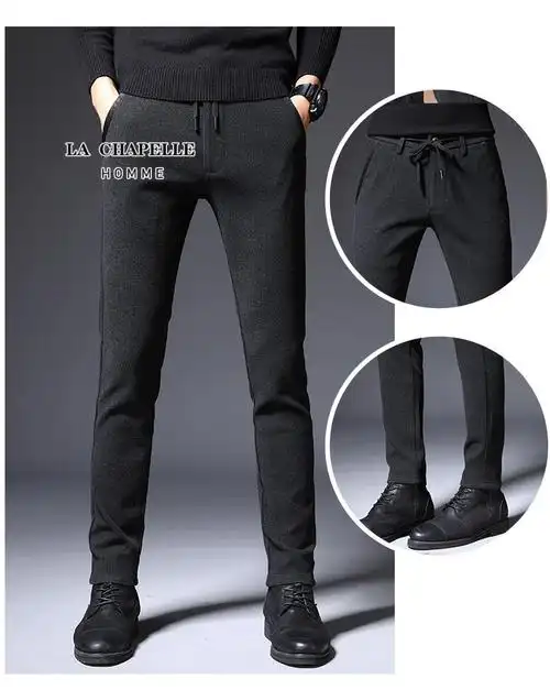 特价/拉夏·贝尔homme秋季裤简约男式休闲裤中腰黑色商务装厚款长裤子