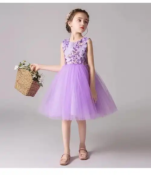 儿童公主裙洋气礼服夏季小女孩高端钢琴演出服女童紫色小香风纱裙