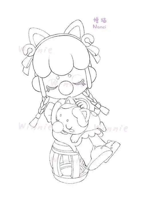 手绘彩铅盲盒nanci金钗之年撸猫附线稿