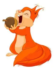 松鼠吃坚果松鼠卡通搞笑松鼠杂耍橡子可爱的松鼠坚果松鼠漂亮的水彩