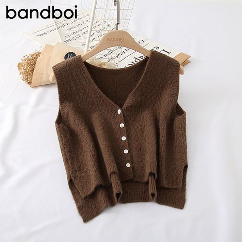 韩系秋冬新款复古针织毛衣马甲女士外搭开衫外套毛线背心坎肩马夹