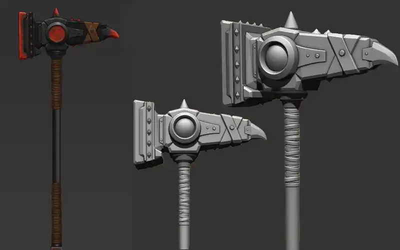 【3dmax建模】次世代武器 "战锤" 全流程模型制作教学 武器模型布线3d