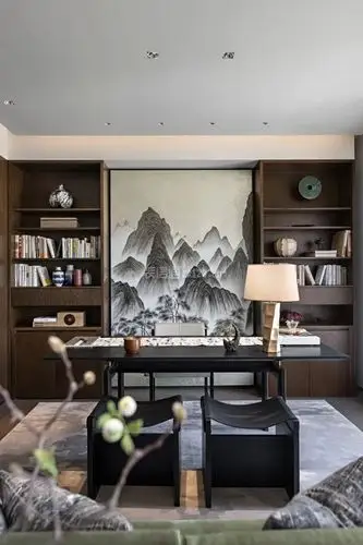 简约新中式别墅书房装修效果图