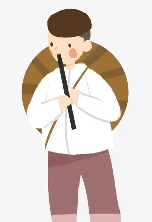 牧童卡通手绘吹着竹笛的牧童